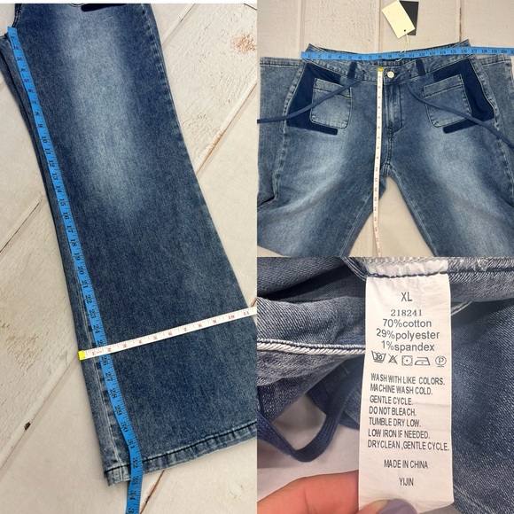 Low Rise Cargo Pants for Women Flap Pocket Y2K Wide Leg Drawstring Cargo Jeans - Picture 14 of 17